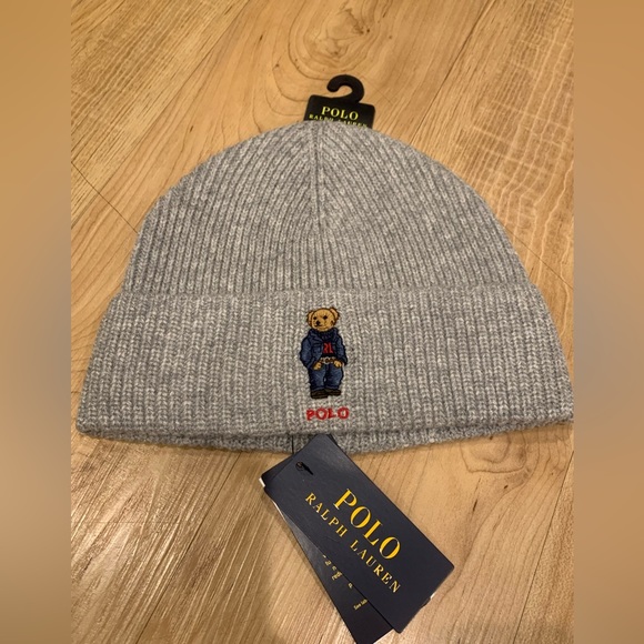 Polo Bear Hat Gray Polo Beanie Polo Bear Wool-Cashmere Hat Scarf